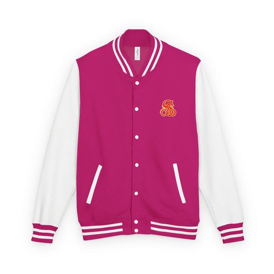 Solo MCs Varsity Jacket Unisex Hot Pink Arctic White - str8 off the streets of Muthaphukkin Radford - Hip-Hop Biker Gear - exclusive designs by SoloMCs.com