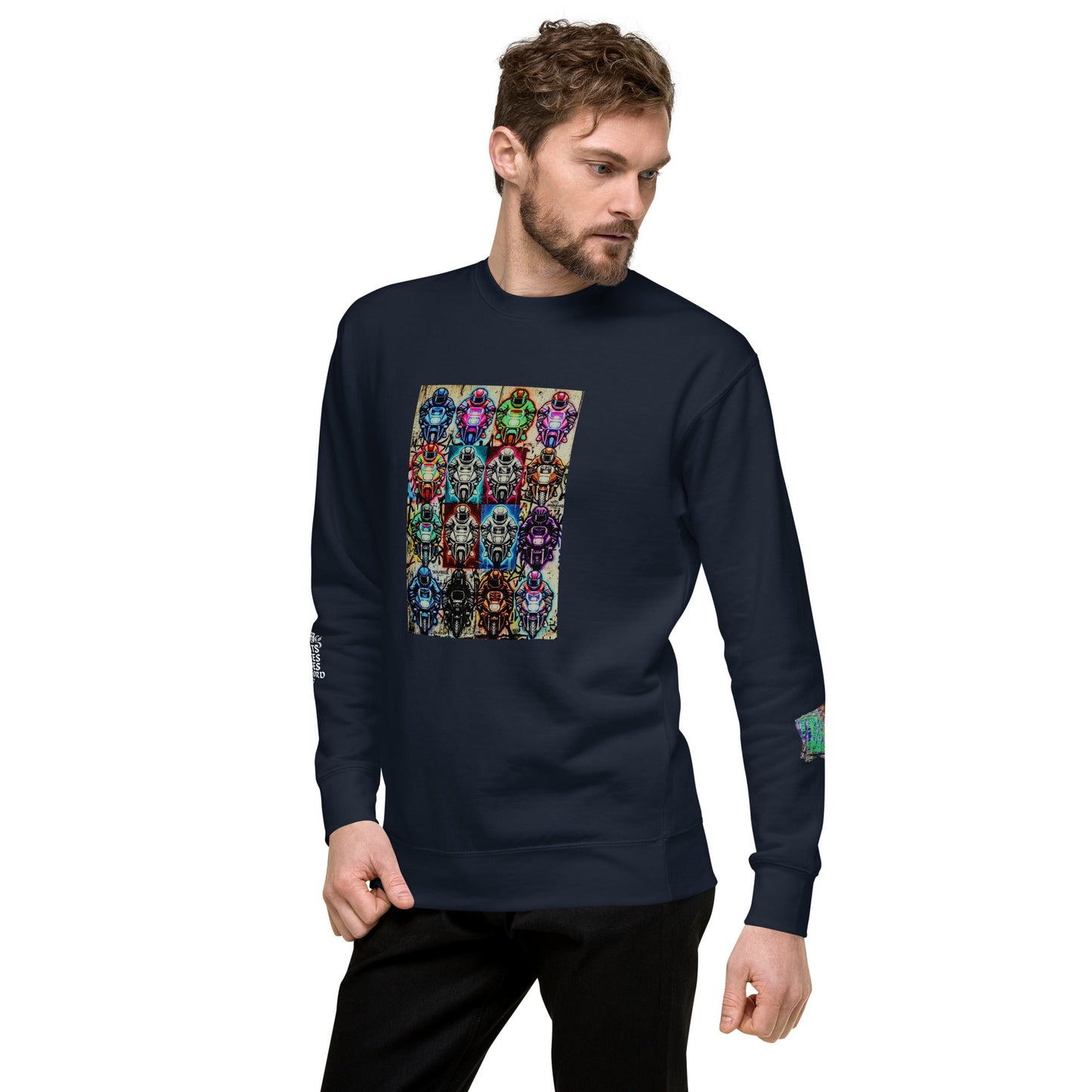 Arcade Rhythm Grid Sweatshirt Navy Blazer - str8 off the streets of Muthaphukkin Radford - Hip-Hop Biker Gear - exclusive designs by SoloMCs.com