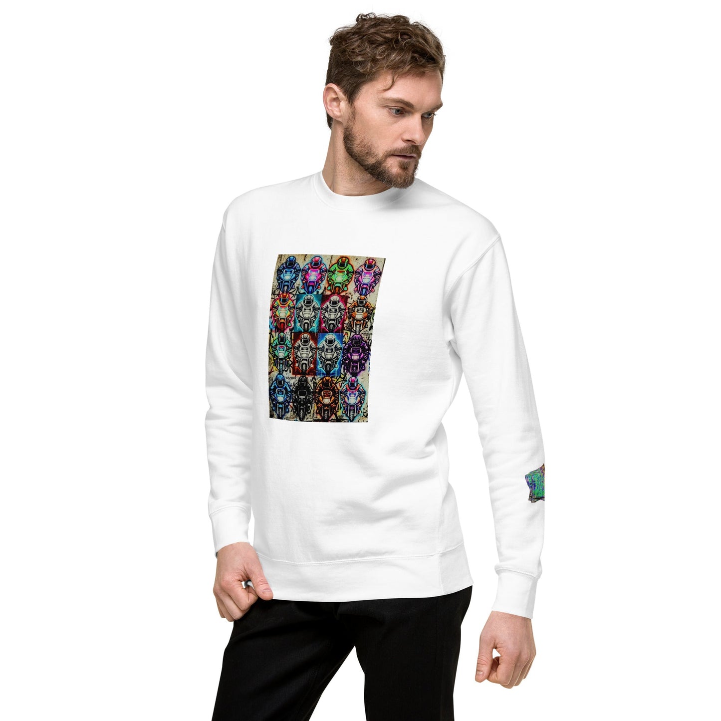 Arcade Rhythm Grid Sweatshirt White - str8 off the streets of Muthaphukkin Radford - Hip-Hop Biker Gear - exclusive designs by SoloMCs.com