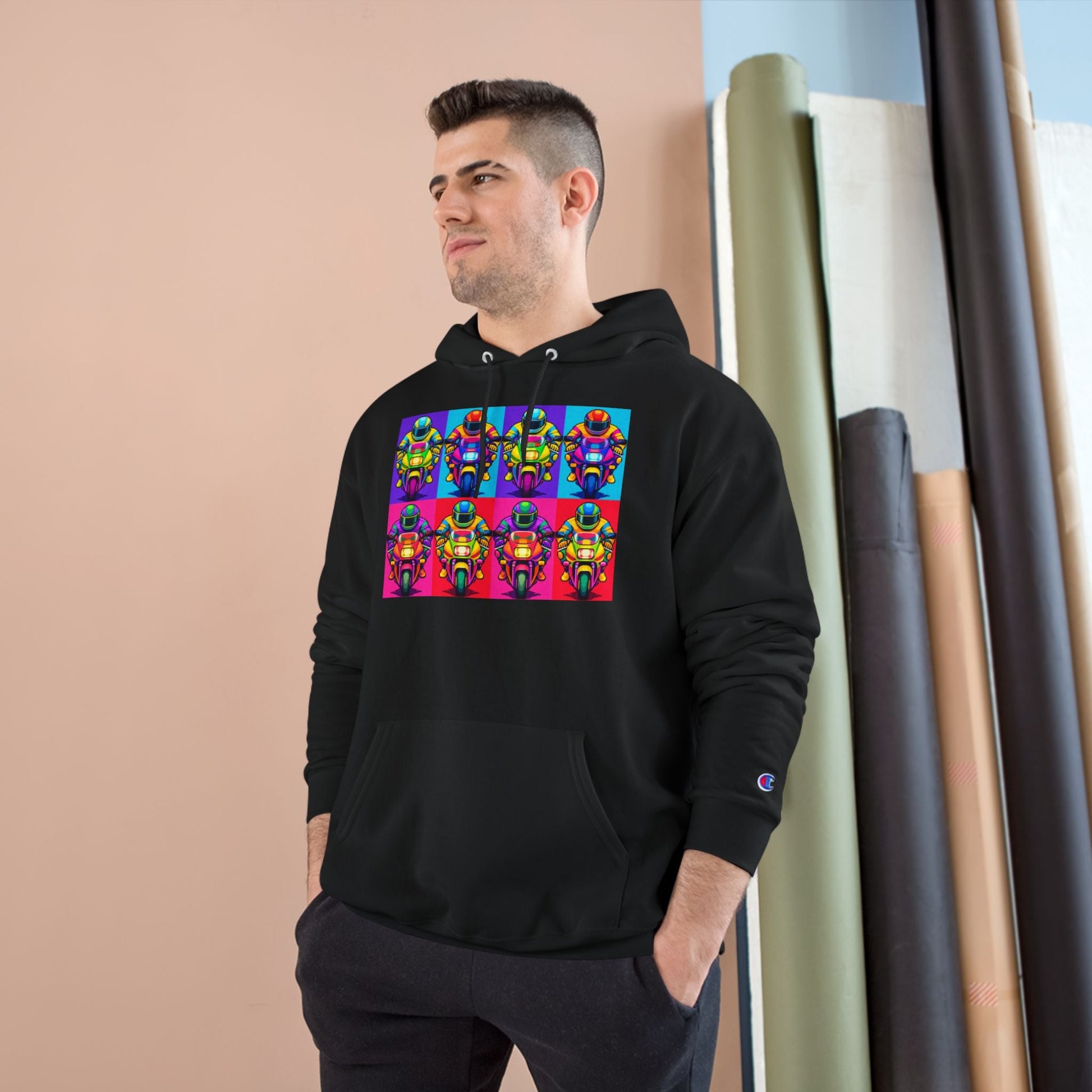 Champion Hoodie - Retro Pop Art 'SOLO' Graphic Pullover Black - str8 off the streets of Muthaphukkin Radford - Hip-Hop Biker Gear - exclusive designs by SoloMCs.com