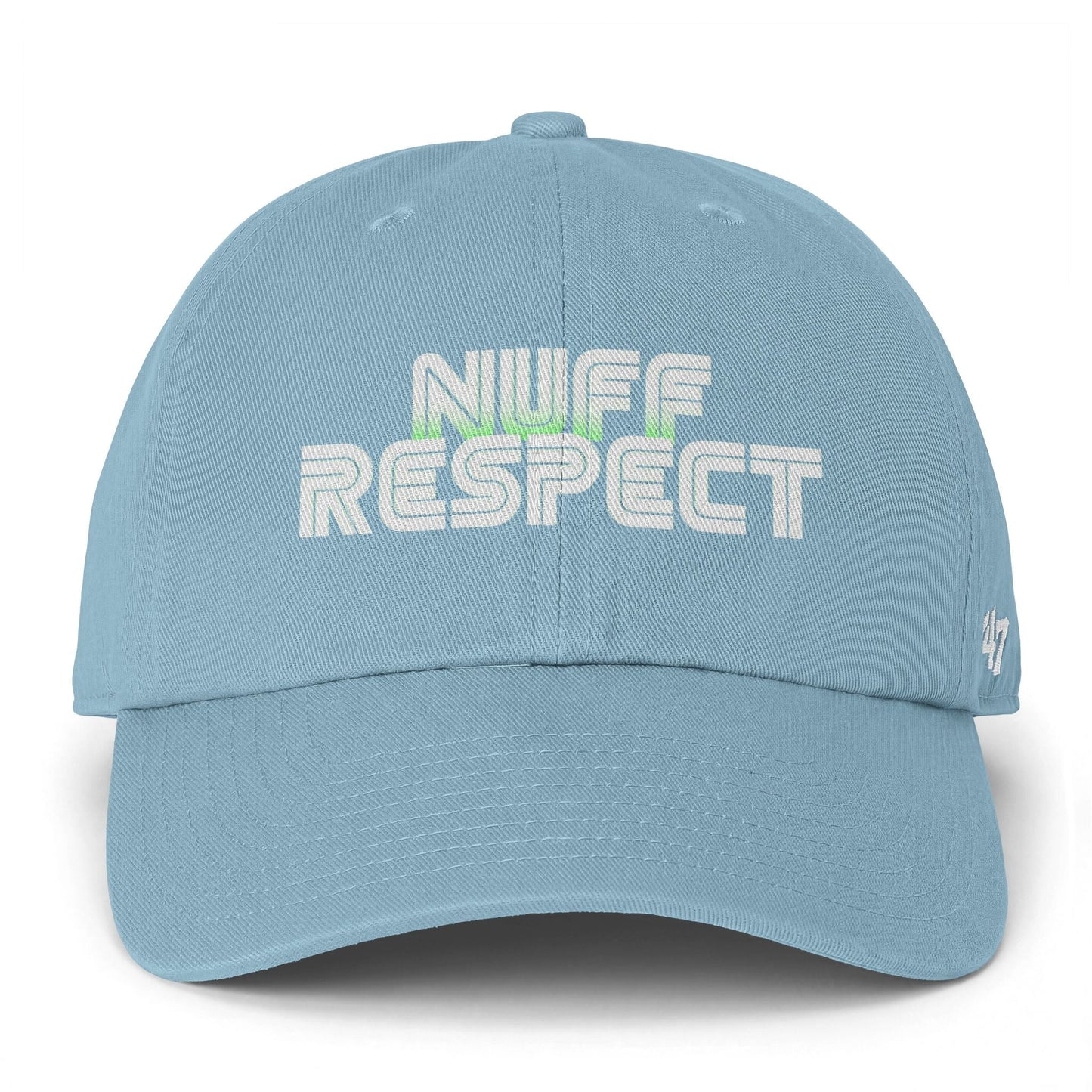 Collab Studio - Solo MCs \ 47 Brand Nuff Respect Hat Columbia Blue One size - str8 off the streets of Muthaphukkin Radford - Hip-Hop Biker Gear - exclusive designs by SoloMCs.com