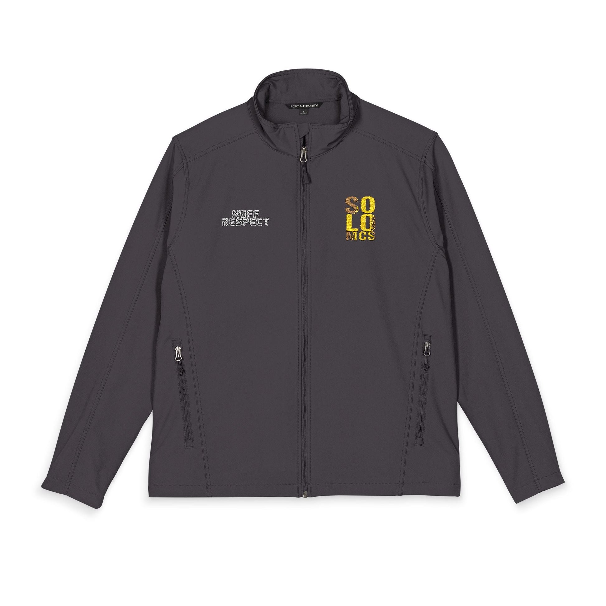 Collab Studio - Solo MCs \ Port Authorrity® Soft Shell Jacket Battleship Grey - str8 off the streets of Muthaphukkin Radford - Hip-Hop Biker Gear - exclusive designs by SoloMCs.com