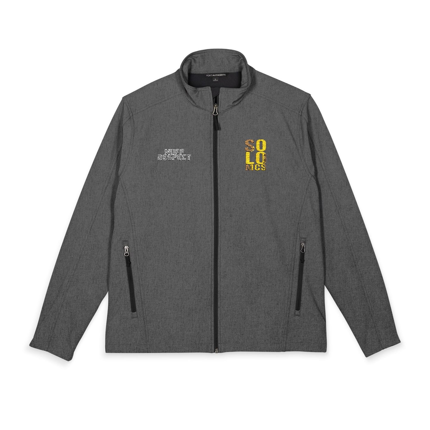 Collab Studio - Solo MCs \ Port Authorrity® Soft Shell Jacket Pearl Grey Heather - str8 off the streets of Muthaphukkin Radford - Hip-Hop Biker Gear - exclusive designs by SoloMCs.com