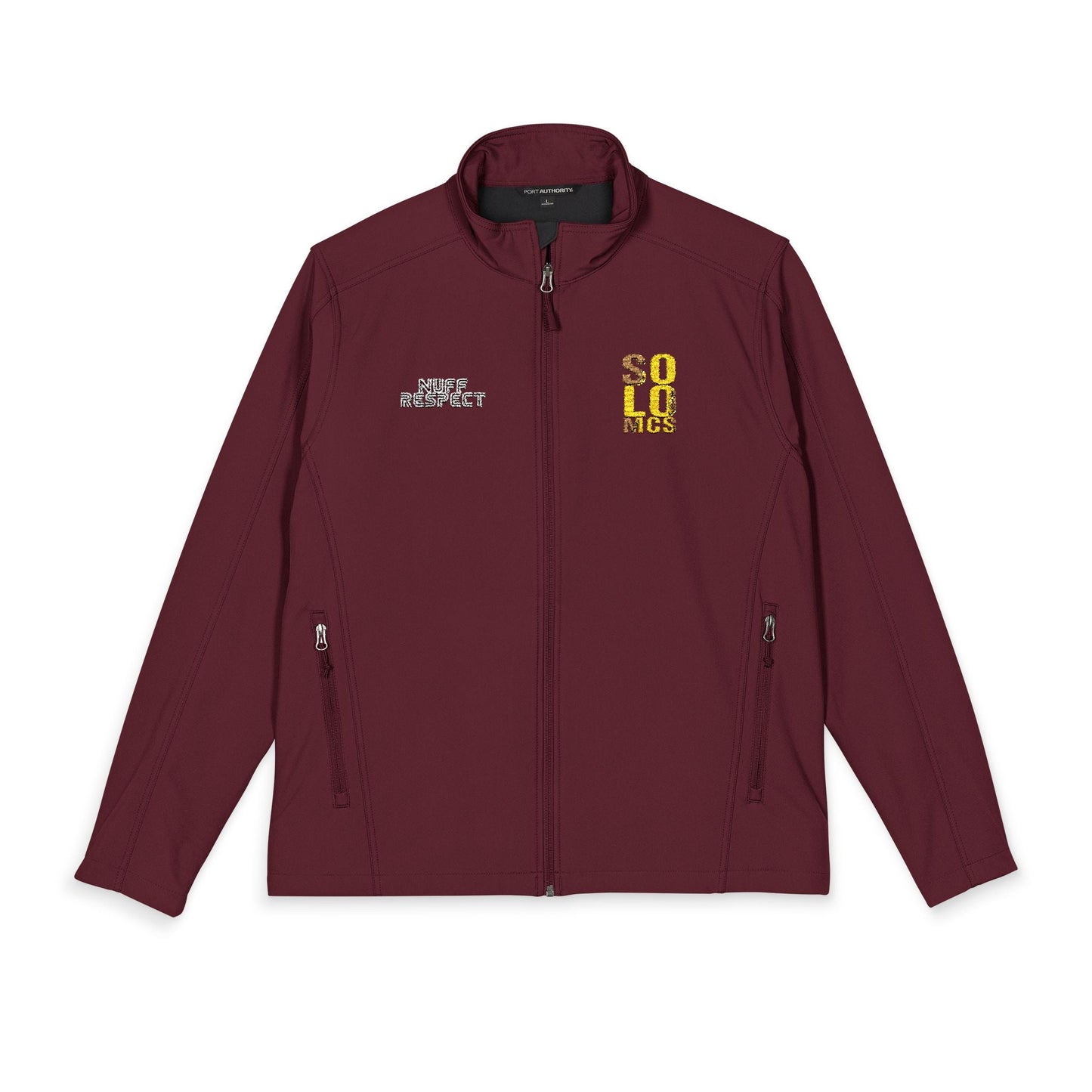 Collab Studio - Solo MCs \ Port Authorrity® Soft Shell Jacket Maroon - str8 off the streets of Muthaphukkin Radford - Hip-Hop Biker Gear - exclusive designs by SoloMCs.com