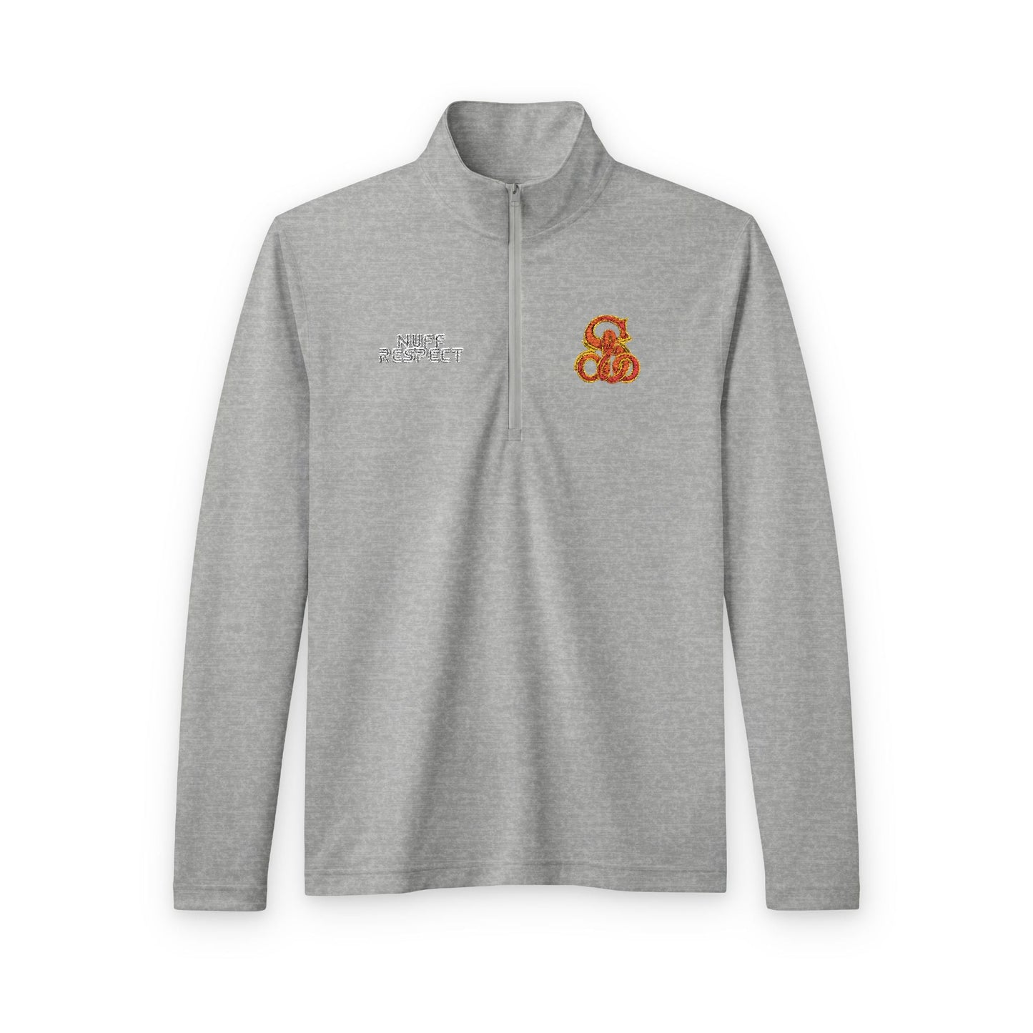 Collab Studio - Solo MCs \ PosiCharge ®️ Quarter-Zip Light Grey Heather - str8 off the streets of Muthaphukkin Radford - Hip-Hop Biker Gear - exclusive designs by SoloMCs.com
