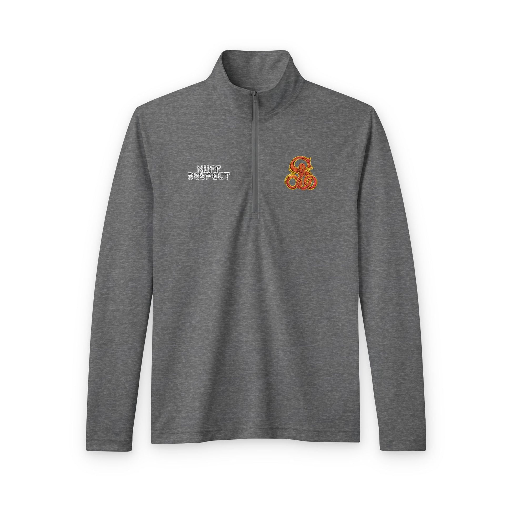 Collab Studio - Solo MCs \ PosiCharge ®️ Quarter-Zip Dark Grey Heather - str8 off the streets of Muthaphukkin Radford - Hip-Hop Biker Gear - exclusive designs by SoloMCs.com