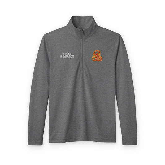 Collab Studio - Solo MCs \ PosiCharge ®️ Quarter-Zip Dark Grey Heather - str8 off the streets of Muthaphukkin Radford - Hip-Hop Biker Gear - exclusive designs by SoloMCs.com