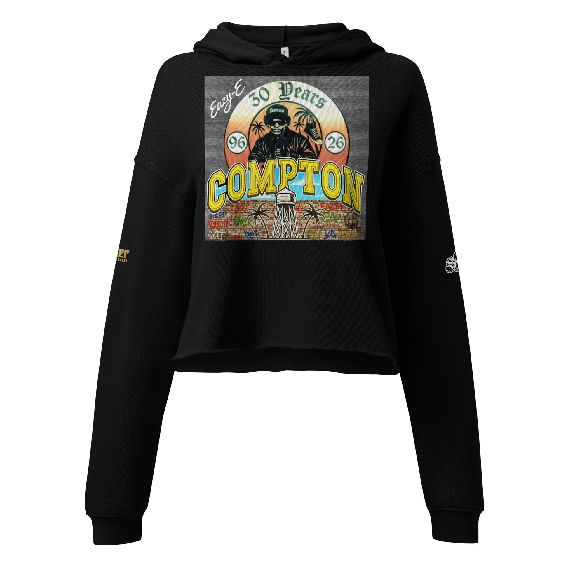 Eazy - E 30th Anniversary Mural Crop Hoodie - Solo MCs Hip - Hop Motorbike Crew