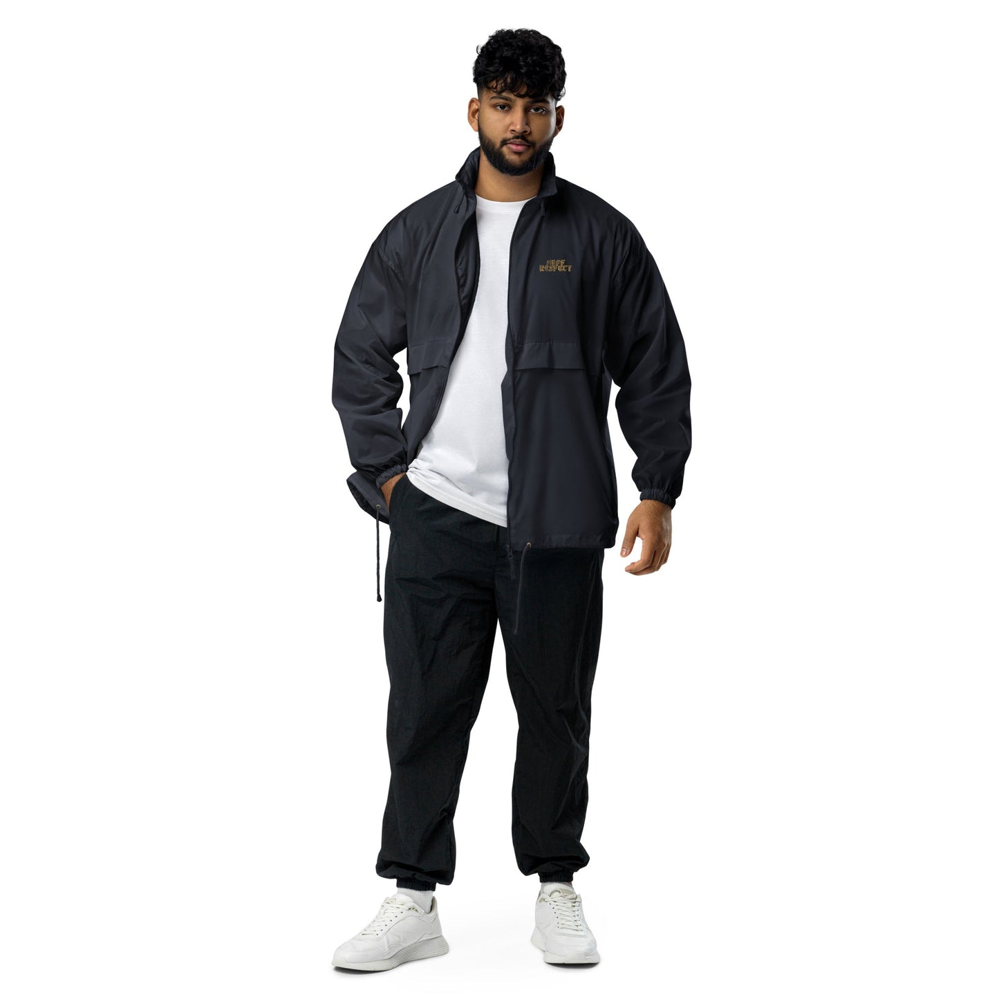 Embroidered Waterproof Jacket Navy - str8 off the streets of Muthaphukkin Radford - Hip-Hop Biker Gear - exclusive designs by SoloMCs.com