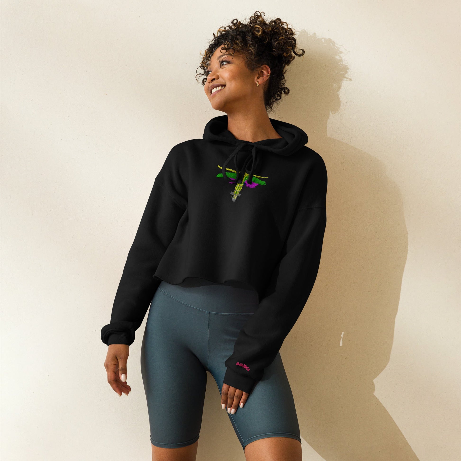 Map to Heaven Crop Hoodie Black - str8 off the streets of Muthaphukkin Radford - Hip-Hop Biker Gear - exclusive designs by SoloMCs.com