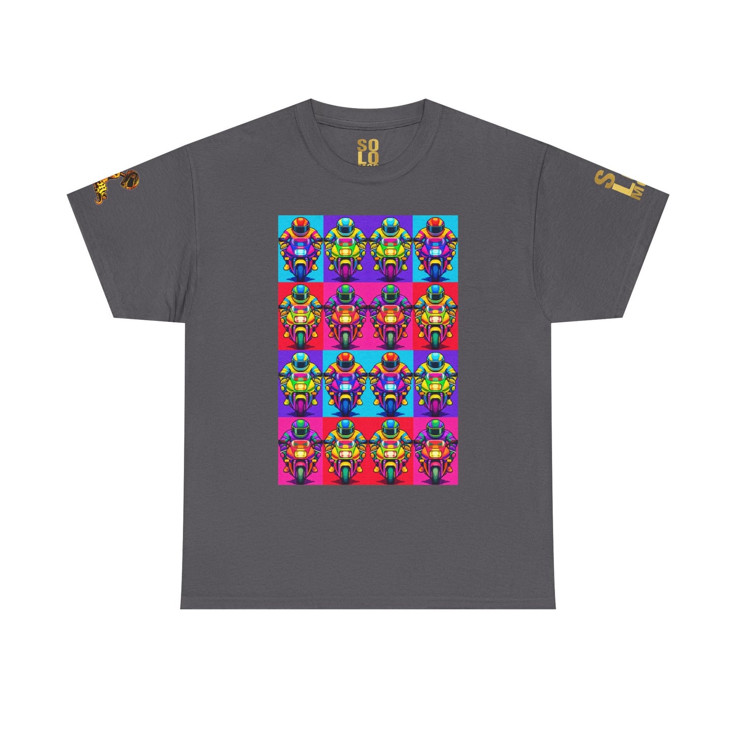 Solo MCs Neon Pop Art T-Shirt Charcoal - str8 off the streets of Muthaphukkin Radford - Hip-Hop Biker Gear - exclusive designs by SoloMCs.com