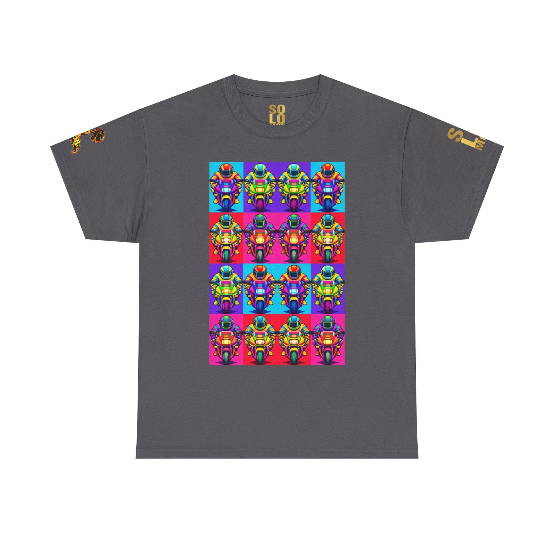 Solo MCs Neon Pop Art T-Shirt Charcoal - str8 off the streets of Muthaphukkin Radford - Hip-Hop Biker Gear - exclusive designs by SoloMCs.com