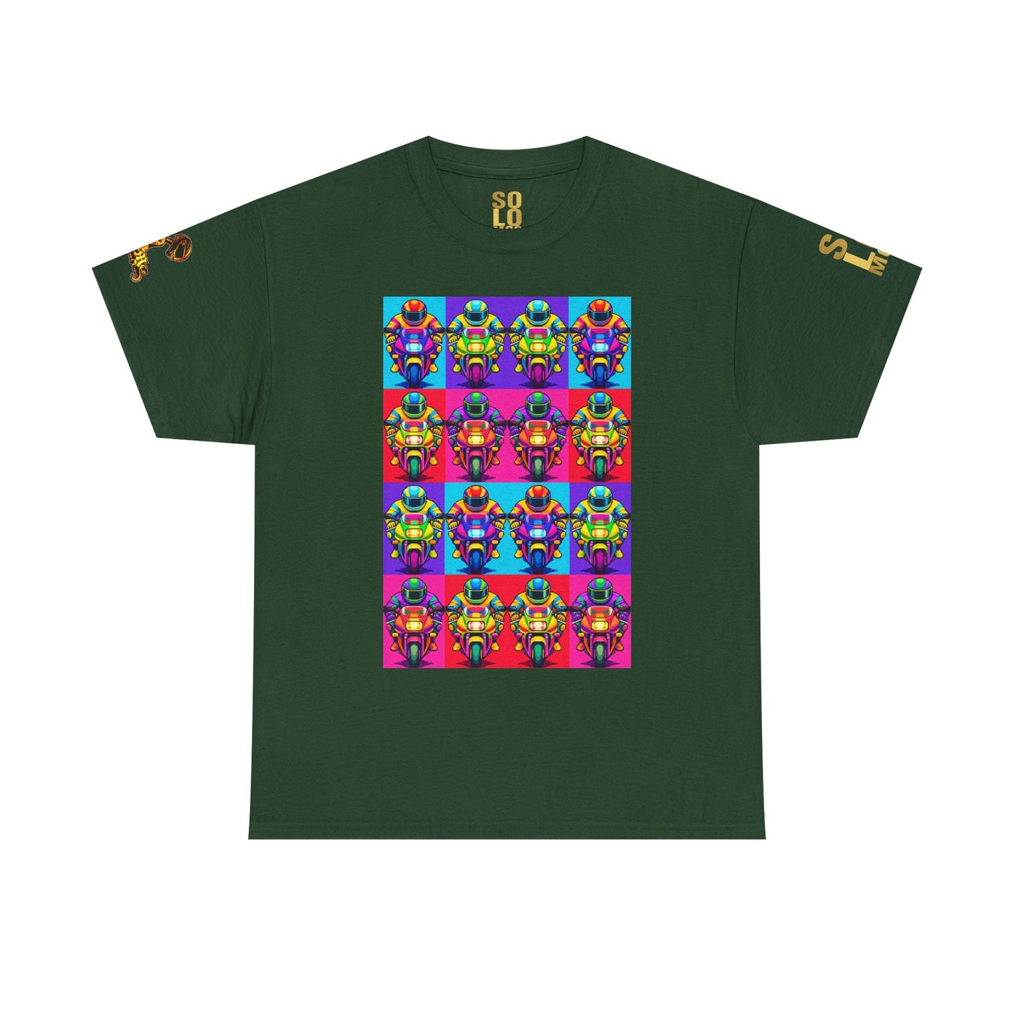 Solo MCs Neon Pop Art T-Shirt Forest Green - str8 off the streets of Muthaphukkin Radford - Hip-Hop Biker Gear - exclusive designs by SoloMCs.com