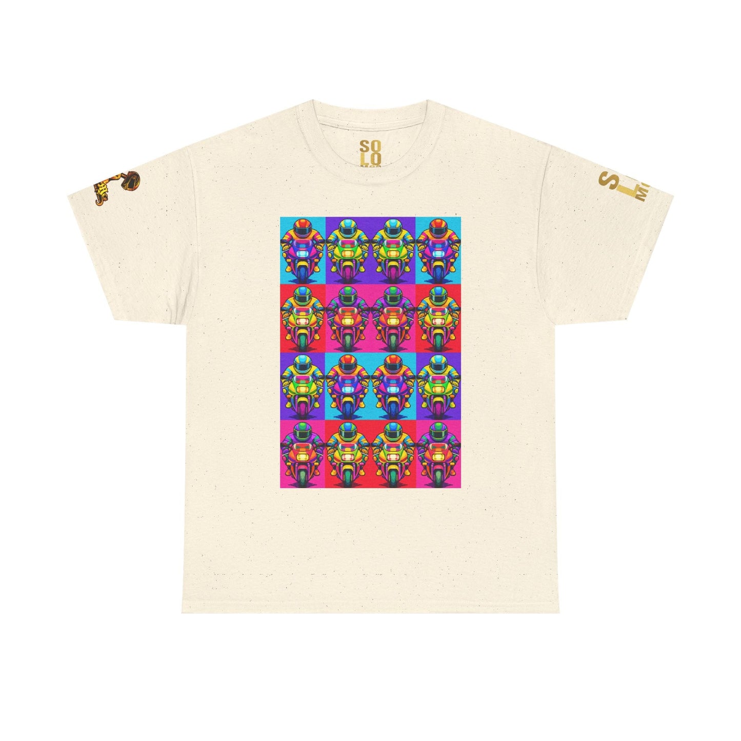 Solo MCs Neon Pop Art T-Shirt Natural - str8 off the streets of Muthaphukkin Radford - Hip-Hop Biker Gear - exclusive designs by SoloMCs.com