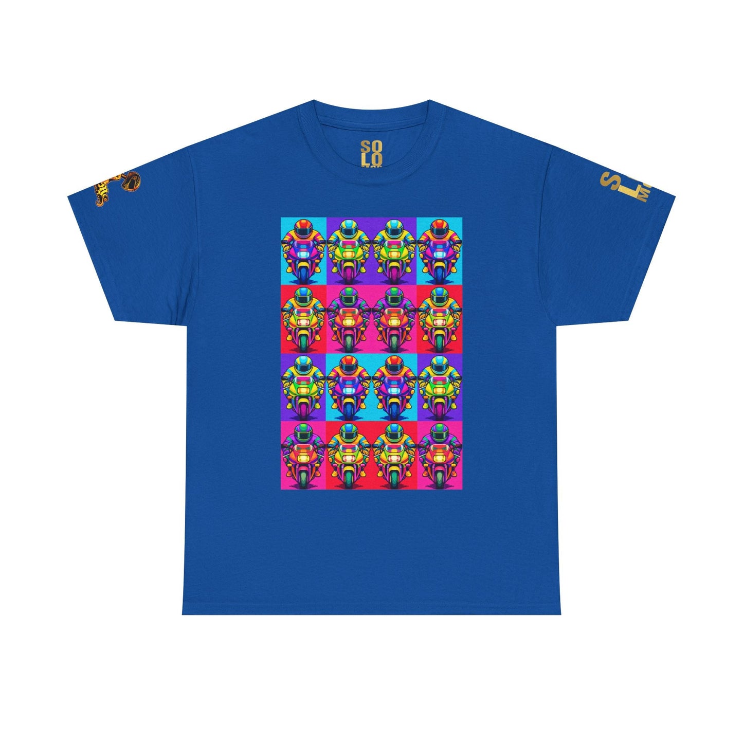 Solo MCs Neon Pop Art T-Shirt Royal - str8 off the streets of Muthaphukkin Radford - Hip-Hop Biker Gear - exclusive designs by SoloMCs.com