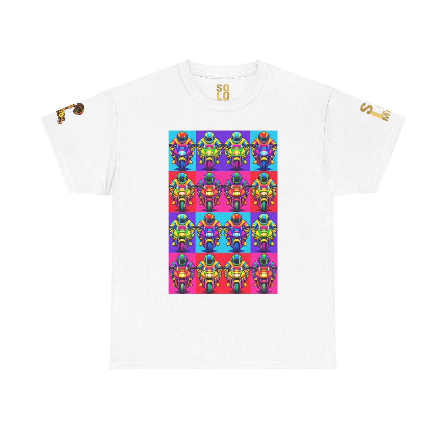 Solo MCs Neon Pop Art T-Shirt White - str8 off the streets of Muthaphukkin Radford - Hip-Hop Biker Gear - exclusive designs by SoloMCs.com
