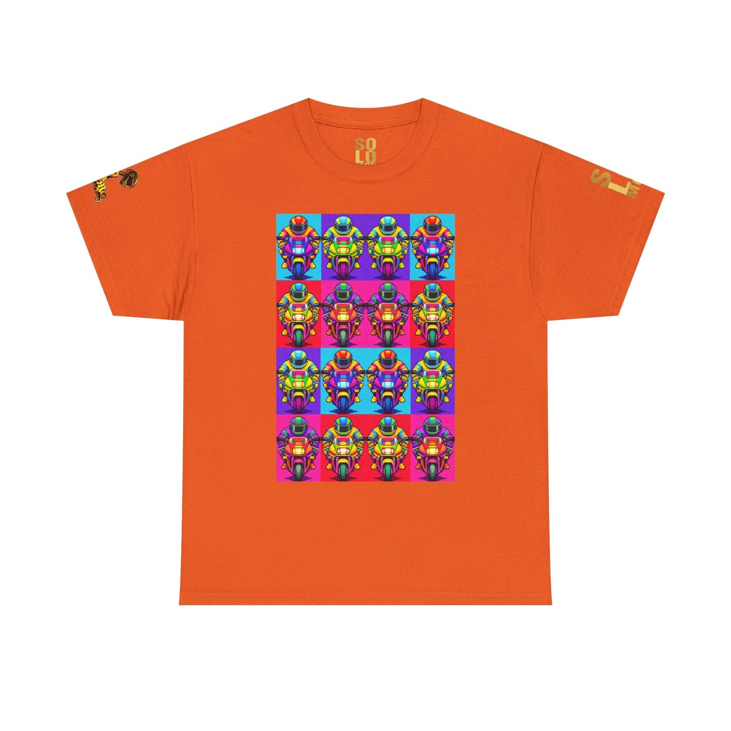 Solo MCs Neon Pop Art T-Shirt Orange - str8 off the streets of Muthaphukkin Radford - Hip-Hop Biker Gear - exclusive designs by SoloMCs.com