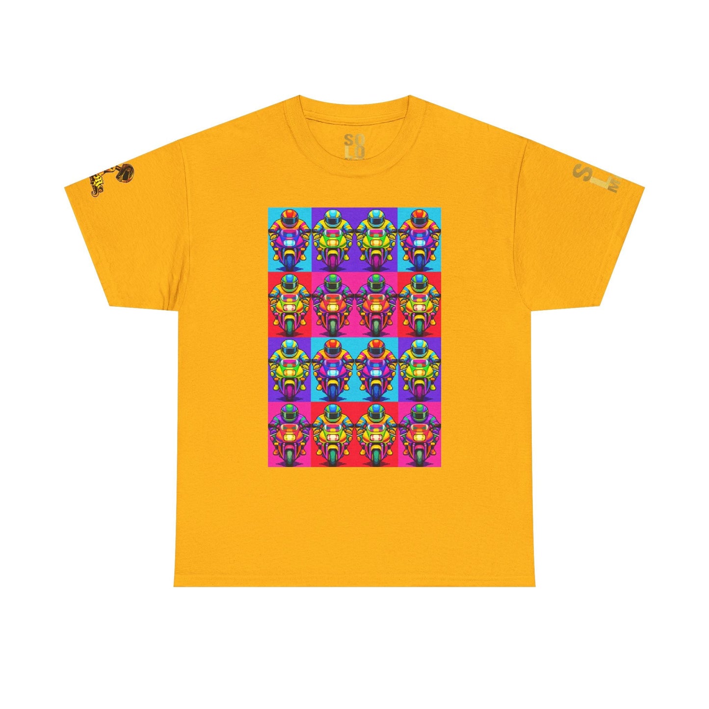 Solo MCs Neon Pop Art T-Shirt Gold - str8 off the streets of Muthaphukkin Radford - Hip-Hop Biker Gear - exclusive designs by SoloMCs.com