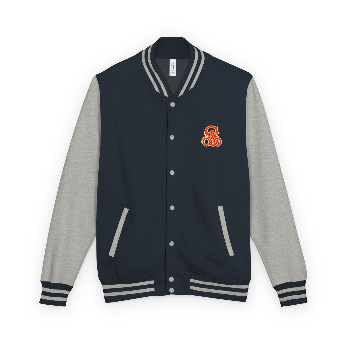 Solo MCs Varsity Jacket Unisex Oxford Navy Heather Grey - str8 off the streets of Muthaphukkin Radford - Hip-Hop Biker Gear - exclusive designs by SoloMCs.com