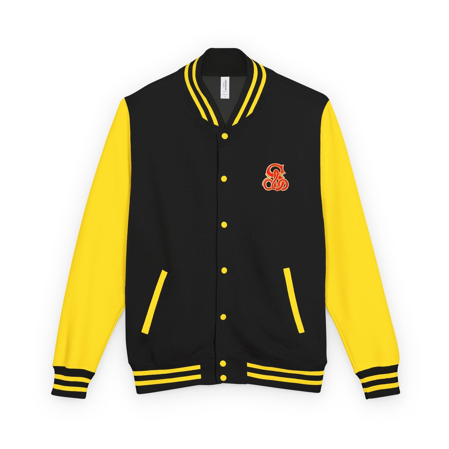 Solo MCs Varsity Jacket Unisex Jet Black Sun Yellow - str8 off the streets of Muthaphukkin Radford - Hip-Hop Biker Gear - exclusive designs by SoloMCs.com