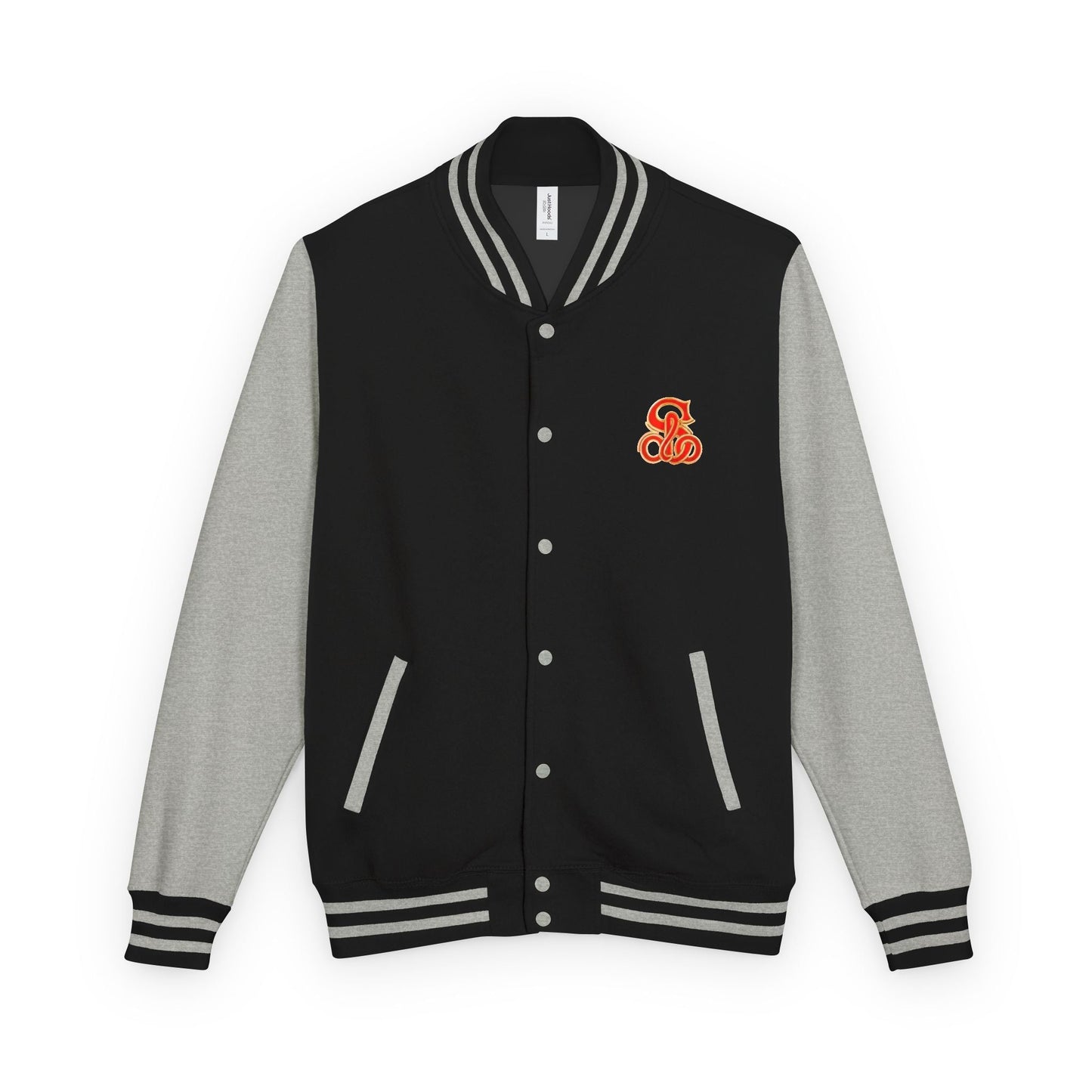 Solo MCs Varsity Jacket Unisex Jet Black Heather Grey - str8 off the streets of Muthaphukkin Radford - Hip-Hop Biker Gear - exclusive designs by SoloMCs.com