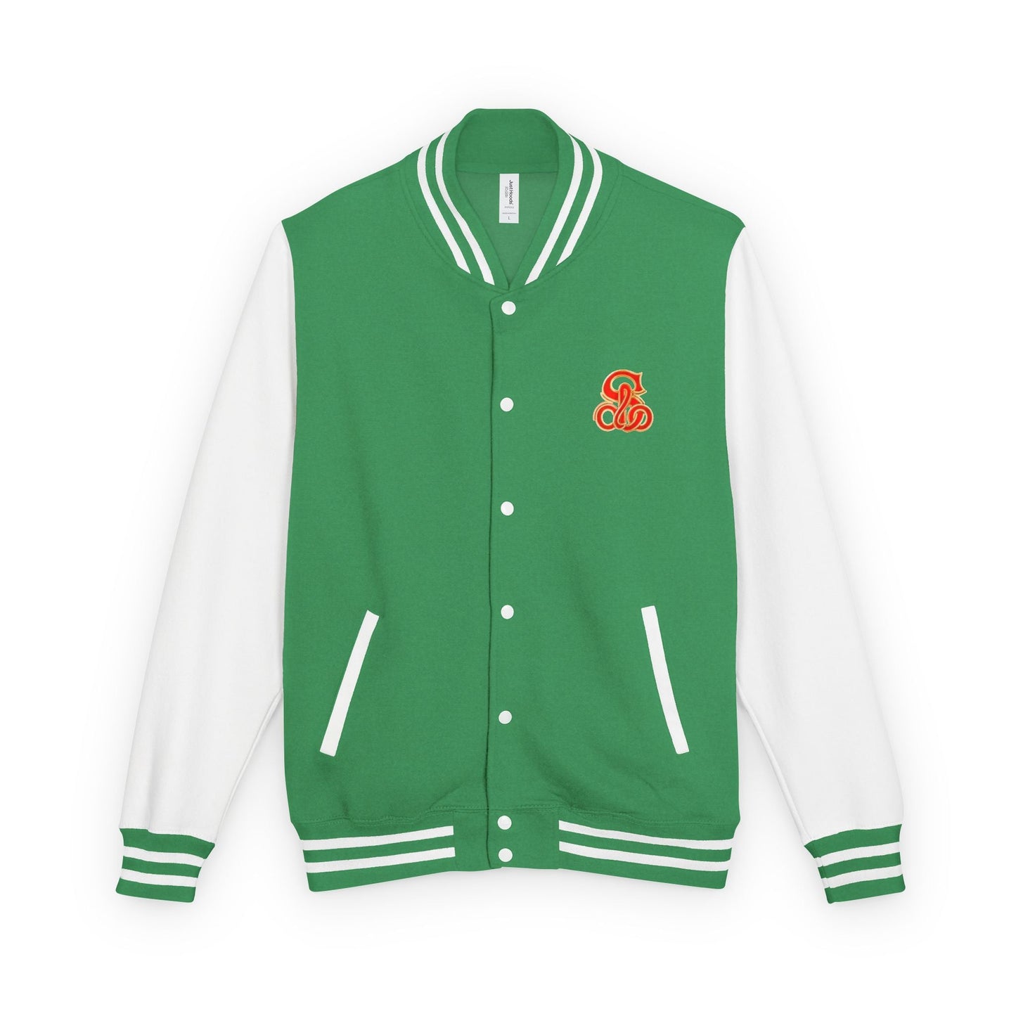 Solo MCs Varsity Jacket Unisex Kelly Green Arctic White - str8 off the streets of Muthaphukkin Radford - Hip-Hop Biker Gear - exclusive designs by SoloMCs.com